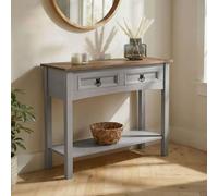 IDIMEX Console Ramon Meuble avec 2 Tiroirs et 1 Étagère, Table Console d'Entrée en Pin Massif, Poignée en Métal, en pin Massif Gris et Brun