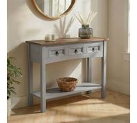 IDIMEX Console Ramon Meuble avec 3 Tiroirs et 1 Étagère, Table Console d'Entrée en Pin Massif, Poignée en Métal, en pin Massif Gris et Brun