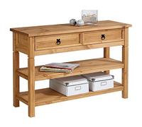 Table console TEQUILA table d'appoint style mexicain avec 1 tiroir et 2 étagères, en pin massif finition teintée/cirée