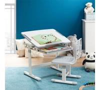 IDIMEX Ensemble Bureau et Chaise pour Enfant Tutto Table et Chaise réglable en Hauteur et pupitre inclinable, Bureau évolutif, Structure en métal Blanc et Plastique Gris