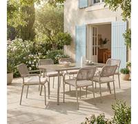 IDIMEX Ensemble Table et 6 chaises de Jardin VOLONTE Coloris Champagne pour 6 Personnes, Plateau en Verre trempé et Structure en Aluminium résistant aux intempéries, idéal pour Balcon ou terrasse