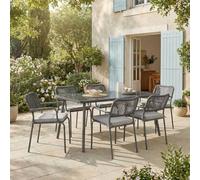IDIMEX Ensemble Table et 6 chaises de Jardin VOLONTE Gris pour 6 Personnes, Plateau en Verre trempé et Structure en Aluminium résistant aux intempéries, idéal pour Balcon ou terrasse