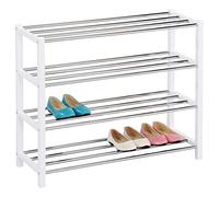IDIMEX Etagère à Chaussures Dublin Rangement Porte-Chaussures avec 4 Niveaux pour 14 Paires en métal chromé et laqué Blanc