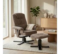 IDIMEX Fauteuil de Relaxation CHALRY avec Repose-Pieds Pouf, siège pivotant et Dossier inclinable, Assise rembourrée Confortable et Relax, revêtement en Tissu Brun et Pieds Noirs