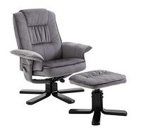 Fauteuil de relaxation CHARLES avec repose-pieds pouf siège pivotant dossier inclinable assise rembourrée relax, en velours gris