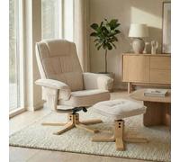 IDIMEX Fauteuil de Relaxation Charly avec Repose-Pieds Pouf, siège pivotant et Dossier inclinable, Assise rembourrée Confortable et Relax, revêtement en Tissu Beige