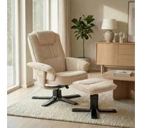 IDIMEX Fauteuil de Relaxation Charly avec Repose-Pieds Pouf, siège pivotant et Dossier inclinable, Assise rembourrée Confortable et Relax, revêtement en Velours côtelé Coloris Beige/Noir