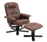 IDIMEX Fauteuil de Relaxation Charly avec Repose-Pieds Pouf, siège pivotant et Dossier inclinable, Assise rembourrée Confortable et Relax, revêtement en Tissu Vintage Brun et Pieds Noirs