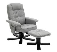 IDIMEX Fauteuil de Relaxation Charly avec Repose-Pieds Pouf, siège pivotant et Dossier inclinable, Assise rembourrée Confortable et Relax, revêtement en Tissu Gris et Pieds Noirs