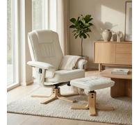IDIMEX Fauteuil de Relaxation Charly avec Repose-Pieds Pouf, siège pivotant et Dossier inclinable, Assise rembourrée Confortable et Relax, revêtement synthétique Blanc Ivoire