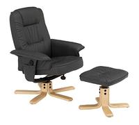 Fauteuil de relaxation CHARLY avec repose-pieds pouf siège pivotant dossier inclinable assise rembourrée relax, en synthétique gris