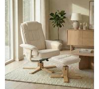 IDIMEX Fauteuil de Relaxation Charly avec Repose-Pieds Pouf, siège pivotant et Dossier inclinable, Assise rembourrée Confortable et Relax, revêtement synthétique Beige
