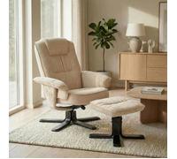 IDIMEX Fauteuil de Relaxation Charly avec Repose-Pieds Pouf, siège pivotant et Dossier inclinable, Assise rembourrée Confortable et Relax, revêtement en Velours côtelé Coloris Beige/Noir