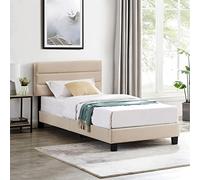 IDIMEX Lit 1 Place Florida 90x190 cm avec sommier, lit Simple pour Enfant ou Adulte, Hauteur réglable, lit en Tissu Beige