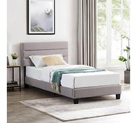 Lit 1 place FLORIDA 90x190 cm avec sommier, lit simple pour enfant ou adulte, hauteur réglable, lit en tissu gris