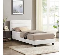 Lit 1 place HUDSON 90x190 cm avec sommier, lit simple pour enfant ou adulte, hauteur réglable, lit en synthétique blanc