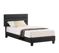Lit 1 place HUDSON 90x190 cm avec sommier, lit simple pour enfant ou adulte, hauteur réglable, lit en synthétique noir