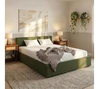 IDIMEX Lit 160x200 Pesaro avec sommier, rembourré - Vert | 215 × 62 × 171 cm (L × H × P), Queen size, Tissu polyester, Tête de lit en tissu, Lit double moderne