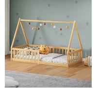 IDIMEX Lit Cabane 90x190 Nicolas Lit Enfant en Pin Massif, Lit Montessori avec Barrières, Couchage 90x190 cm, Coloris Naturel
