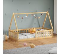 IDIMEX Lit Cabane 90x190 Nicolas Lit Enfant en Pin Massif, Lit Montessori avec Barrières, Couchage 90x190 cm, Coloris Naturel