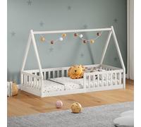 IDIMEX Lit Cabane 90x190 Nicolas Lit Enfant en Pin Massif, Lit Montessori avec Barrières, Couchage 90x190 cm, Blanc