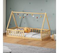 IDIMEX Lit Cabane 90x200 Pin Massif Montessori avec Barrières, Couchage 90x200 cm, Coloris Naturel