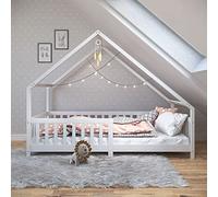 IDIMEX Lit cabane CORA lit Enfant Simple Montessori asymétrique en Bois 90 x 190 cm en pin Massif lasuré Blanc