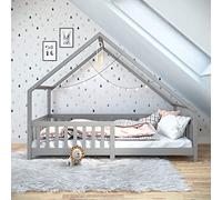 IDIMEX Lit cabane CORA lit Enfant Simple Montessori asymétrique en Bois 90 x 190 cm en pin Massif lasuré Gris