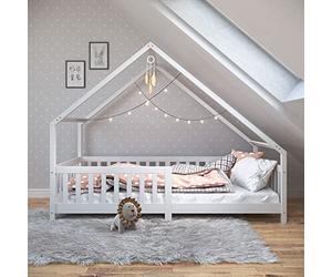 IDIMEX Lit cabane CORA lit Enfant Simple Montessori asymétrique en Bois 90 x 190 cm en pin Massif lasuré Blanc