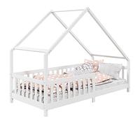 IDIMEX Lit cabane CORA lit Enfant Simple Montessori asymétrique en Bois 90 x 200 cm en pin Massif lasuré Blanc