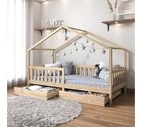 IDIMEX Lit cabane ELEA lit Enfant Simple Montessori 90 x 200 cm, avec 2 tiroirs de Rangement, en pin Massif à la Finition Naturelle