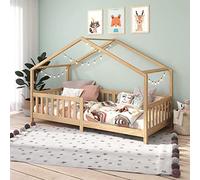 IDIMEX Lit cabane Enfant 90x200 cm LISAN lit Simple Montessori avec Barrières de Protection en Bois Massif Naturel