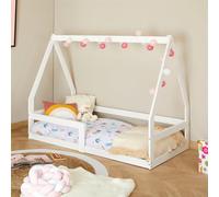 IDIMEX Lit cabane LUSIA 80x160 cm, lit Simple 1 Place pour bébé ou Enfant de Type Montessori, en pin Massif lasuré Blanc