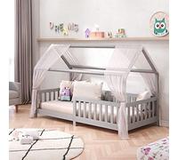 IDIMEX Lit cabane Nina lit Enfant Simple Montessori en Bois 90 x 190 cm, en pin Massif lasuré Gris