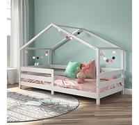 IDIMEX Lit cabane Rena lit Simple Montessori pour Enfant 90 x 200 cm, avec barrières de Protection, en pin Massif lasuré Blanc