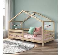 IDIMEX Lit cabane Rena lit Simple Montessori pour Enfant 90 x 200 cm, avec barrières de Protection, en pin Massif à la Finition Naturelle