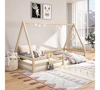 IDIMEX Lit cabane SILA 90x190 cm, lit Simple Enfant 1 Place Type Montessori, en pin Massif Finition Naturelle