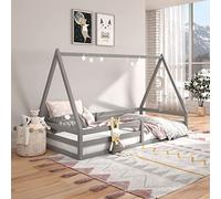 IDIMEX Lit cabane SILA 90x190 cm, lit Simple Enfant 1 Place Type Montessori, en pin Massif Gris