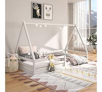 IDIMEX Lit cabane SILA 90x200 cm, lit Simple Enfant 1 Place Type Montessori, en pin Massif Blanc
