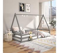 IDIMEX Lit cabane SILA 90x200 cm, lit Simple Enfant 1 Place Type Montessori, en pin Massif Gris