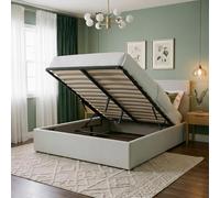 IDIMEX Lit Coffre Bliss 140x190 Rembourré en Tissu Gris, Lit Double avec Sommier Coffre pour Un Rangement Optimal, Idéal pour Une Chambre Cosy et Moderne, Design Épuré, Structure en Bois et Métal