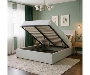 IDIMEX Lit Coffre Bliss 160x200 Rembourré en Tissu Gris, Lit Double Queen Size avec Sommier Coffre pour Un Rangement Optimal, Idéal pour Une Chambre Cosy et Moderne, Design Épuré, Structure en Bois
