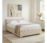 IDIMEX Lit Coffre NURI rembourré, Lit Double, Surface de Couchage 140x190 cm, Blanc Crème, Velours Doux et Lumineux, Design Intemporel et Raffiné, Sommier à Lattes Inclus