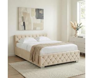 IDIMEX Lit Coffre NURI rembourré, Lit Double, Surface de Couchage 140x190 cm, Blanc Crème, Velours Doux et Lumineux, Design Intemporel et Raffiné, Sommier à Lattes Inclus