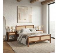 IDIMEX Lit Double 140x200 CEFIRA, Couleur Châtaigne, Tête et Pied de Lit en Rotin Tressé pour Ambiance Naturelle et Chaleureuse, Dimensions 148 x 95 x 208 cm, Idéal pour Chambre à Coucher