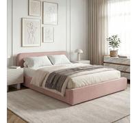 IDIMEX Lit Double BELARTI 140x190 cm rembourré, Revêtement en Tissu Rose, Lit Style Moderne pour 2 Personnes, Cadre de lit en Bois avec sommier Inclus