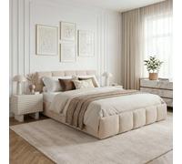 IDIMEX Lit Double Cloudy, Rembourré 160 x 200 cm Queen Size, Beige, Design Bubble, Confort Optimal avec Sommier à Lattes Inclus, StyleContemporain pour Chambre Adulte, Tête de Lit Capitonnée