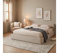 IDIMEX Lit Double CURSIO 140x190 cm, Revêtement en Tissu Velours côtelé Beige, Lit Style Moderne pour 2 Personnes, Cadre de lit en Bois avec sommier Inclus
