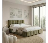 IDIMEX Lit Double Emilia, Rembourré 140 x 200 cm, Vert, avec Sommier à Lattes Inclus, Design Bubble, Tête de Lit Capitonnée, Confort Optimal, Style Contemporain pour Chambre Adulte