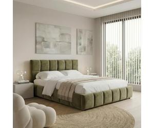 IDIMEX Lit Double Emilia, Rembourré 140 x 200 cm, Vert, avec Sommier à Lattes Inclus, Design Bubble, Tête de Lit Capitonnée, Confort Optimal, Style Contemporain pour Chambre Adulte